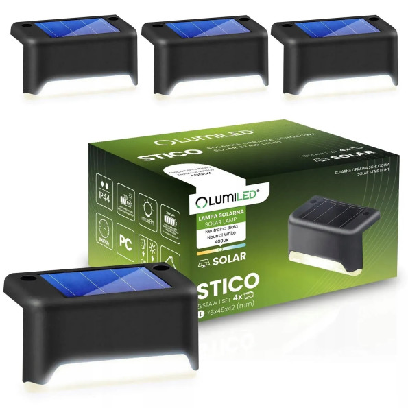 Набір із 4 сонячних LED світильників для сходів, STICO -
                                                        Фото 1